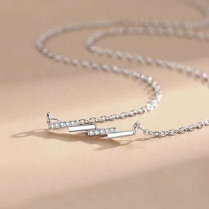 925 Sterling Silver Zircons Wave Pendant Necklace