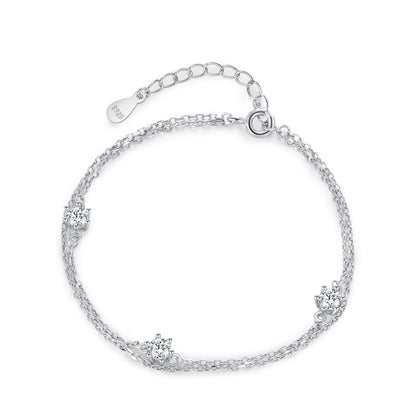 925 Sterling Silver Dainty Simple Shiny Zircon Double Layers Bracelet