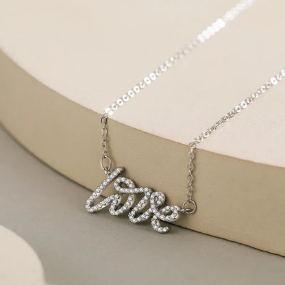 925 Sterling Silver Full Zircons Letter "Love" Pendant Necklace