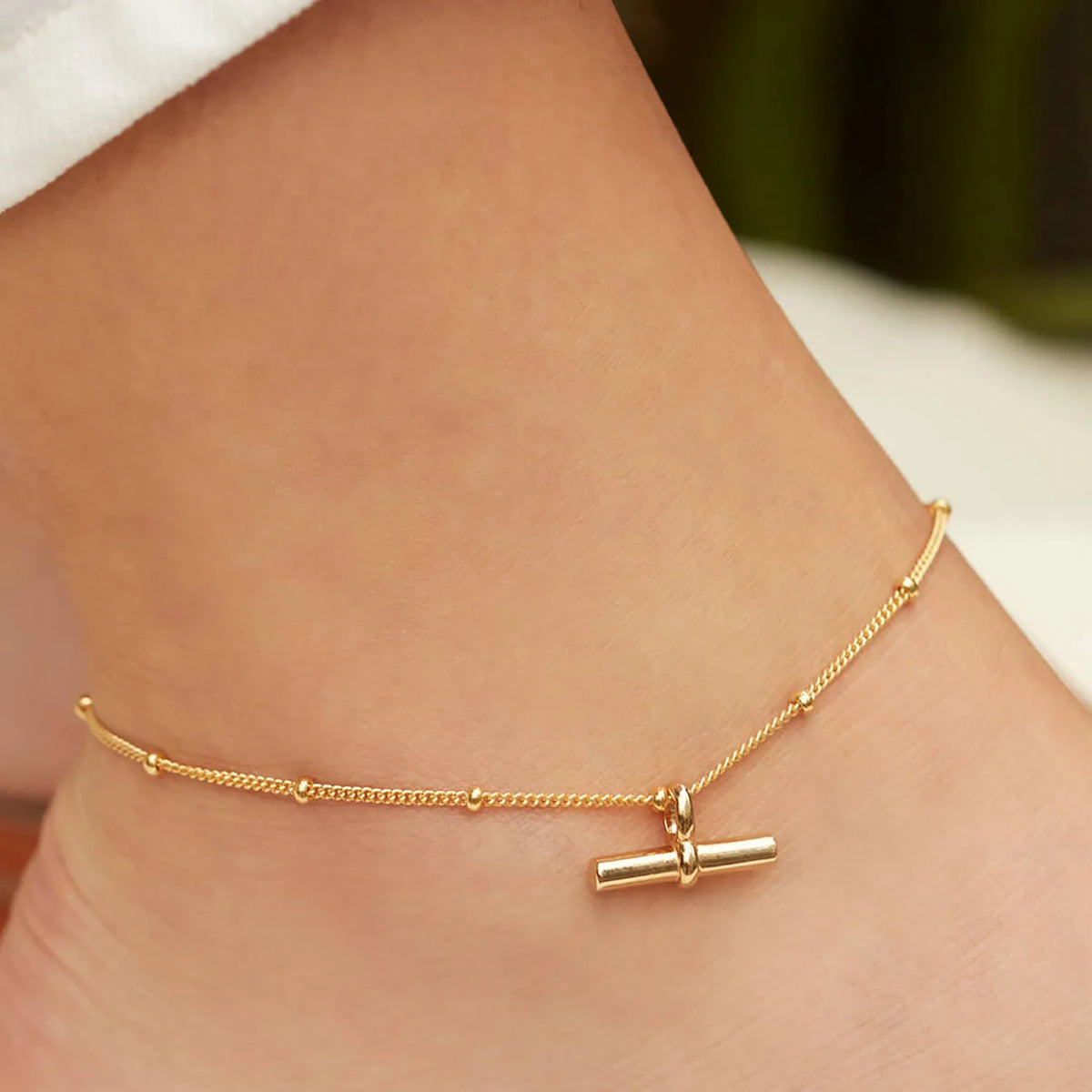 T-bar Pendant Ball Bead Chain Anklet