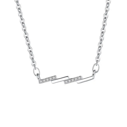 925 Sterling Silver Zircons Wave Pendant Necklace