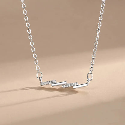 925 Sterling Silver Zircons Wave Pendant Necklace