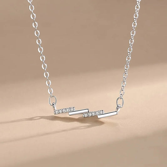 925 Sterling Silver Zircons Wave Pendant Necklace