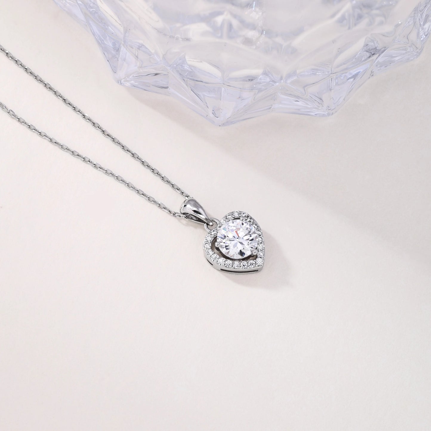 925 Sterling Silver 5A Round Cubic Zirconia Heart Pendant Women