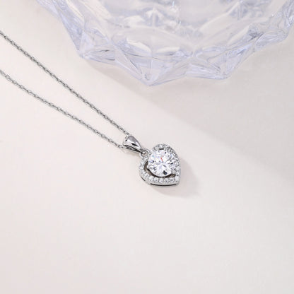 925 Sterling Silver 5A Round Cubic Zirconia Heart Pendant Women