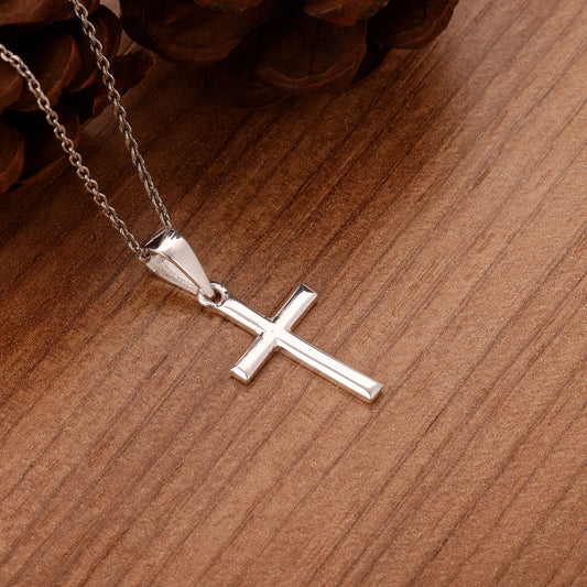Silver Blessed Holy Cross Pendant with Link Chain