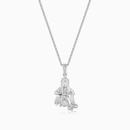 Silver Bhakta Hanuman Pendant with Box  Chain For Him