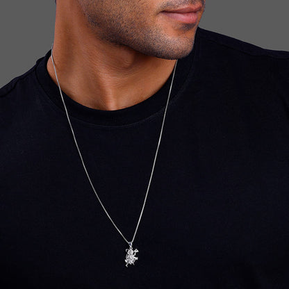Silver Mahabali Hanuman Pendant with Box Chain For Him