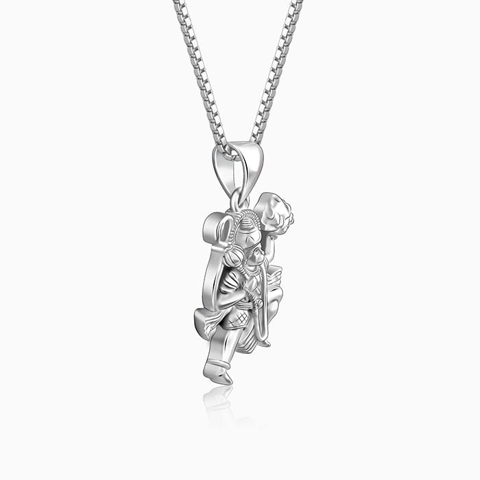 Silver Mahabali Hanuman Pendant with Box Chain For Him
