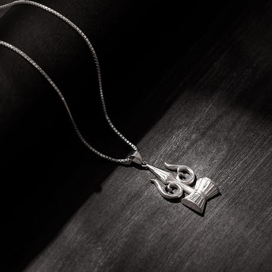 Silver Trishul And Damru Pendant With Box Chain For Him