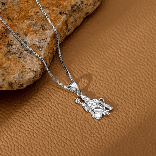 Silver Anjaneya Pendant With Box Chain For Him
