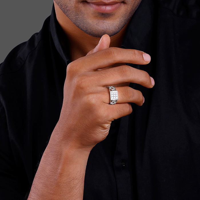 Silver Matrix Cross Ring For Him