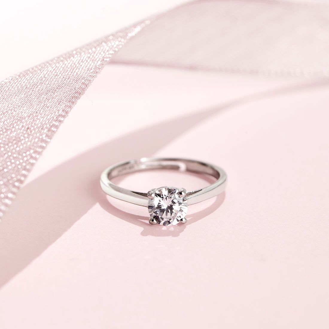 Solitaire Sparkle Rhodium Plated 925 Sterling Silver Ring