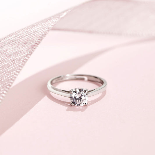 Solitaire Sparkle Rhodium Plated 925 Sterling Silver Ring