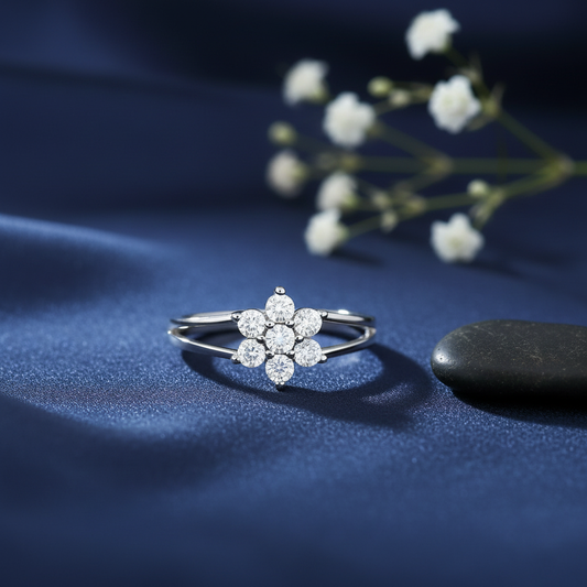 Flower of Fortune Rhodium Plated Ring (Adjustable)